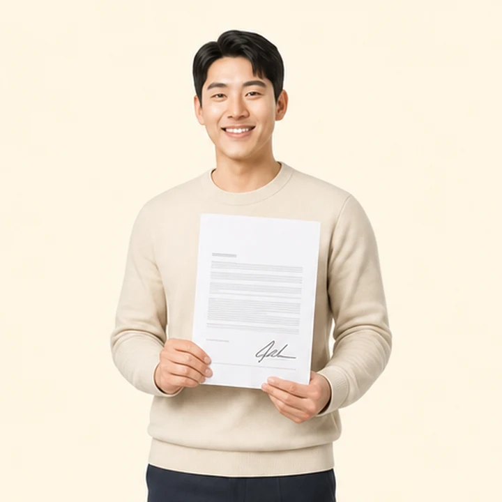 무직자 K8 장기렌트카 서면 견적서를 들고 있는 고객